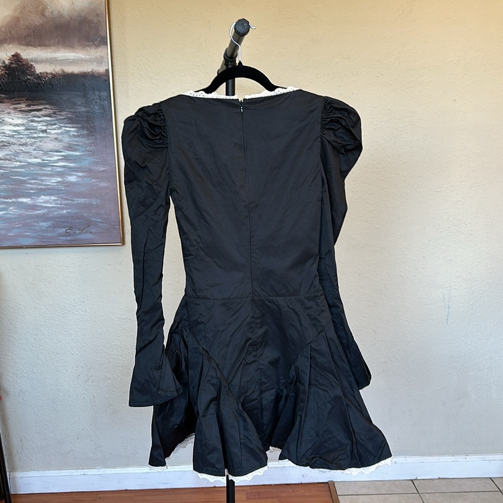 HOUSE OF CB Larisa Black Cream Lace Up Pleated Mini Dress XS NWOT - Picture 7 of 12